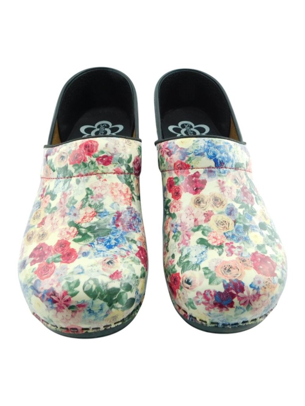 SANITA Floral Rose Patent Leather Clogs Shoes 40 - Picture 2 of 9